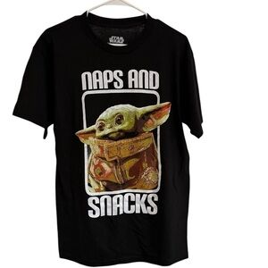 Star Wars Baby Yoda Grogu Naps and Snacks Black Graphic Tee Medium